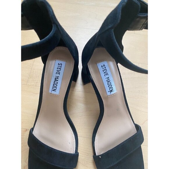 STEVE Madden BNWOT "Reverie" Black Suede Block Heel Sandals Sz 5.5 - Picture 4 of 7